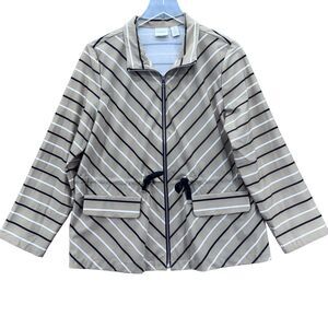 Zenergy by Chicos Womens Neema Jacket Size 1 Medium Tan Black Stripe Neutral‎